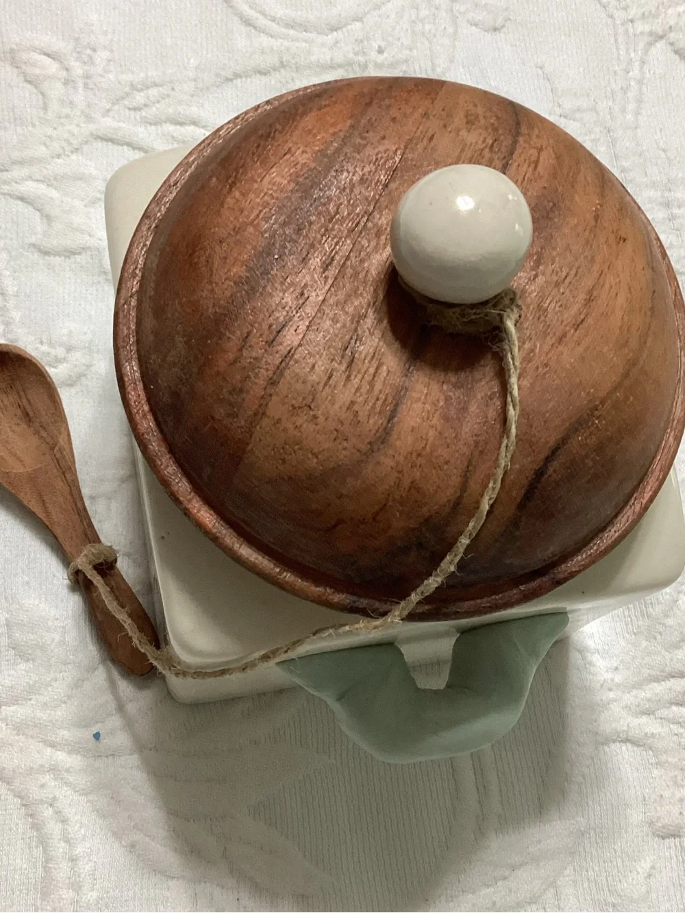 Handcrafted in India 4” square Lidded Sugar Canister Jar with Spoon